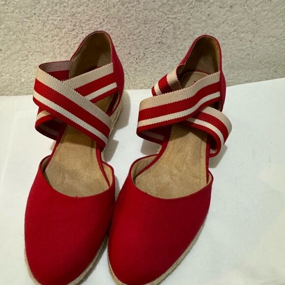 Life Stride Velocity 2.0 Keaton Canvas Espadrille Wedge Sandal Red Size 10M - Picture 3 of 12